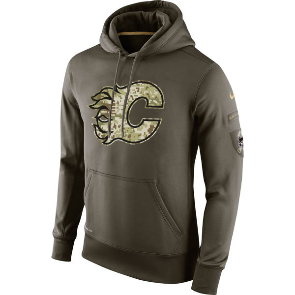 Men NHL Calgary Flames Nike Olive Salute To Service KO Performance Hoodie Green
